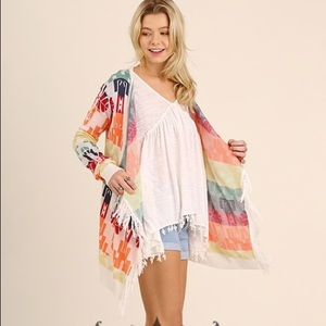 LONG SLEEVE PRINT CARDIGAN WITH FRINGE DETAILS